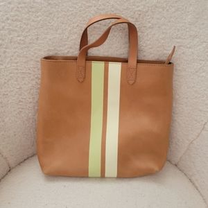 Madewell Brown Crossbody Bag with Cream and Green Stripes
